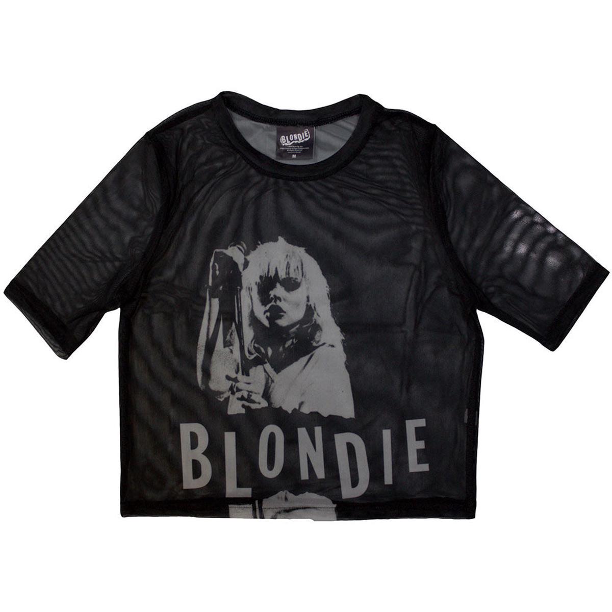 Blondie Mic Stand Mesh Cropped Black Large T-Shirt - Default Title