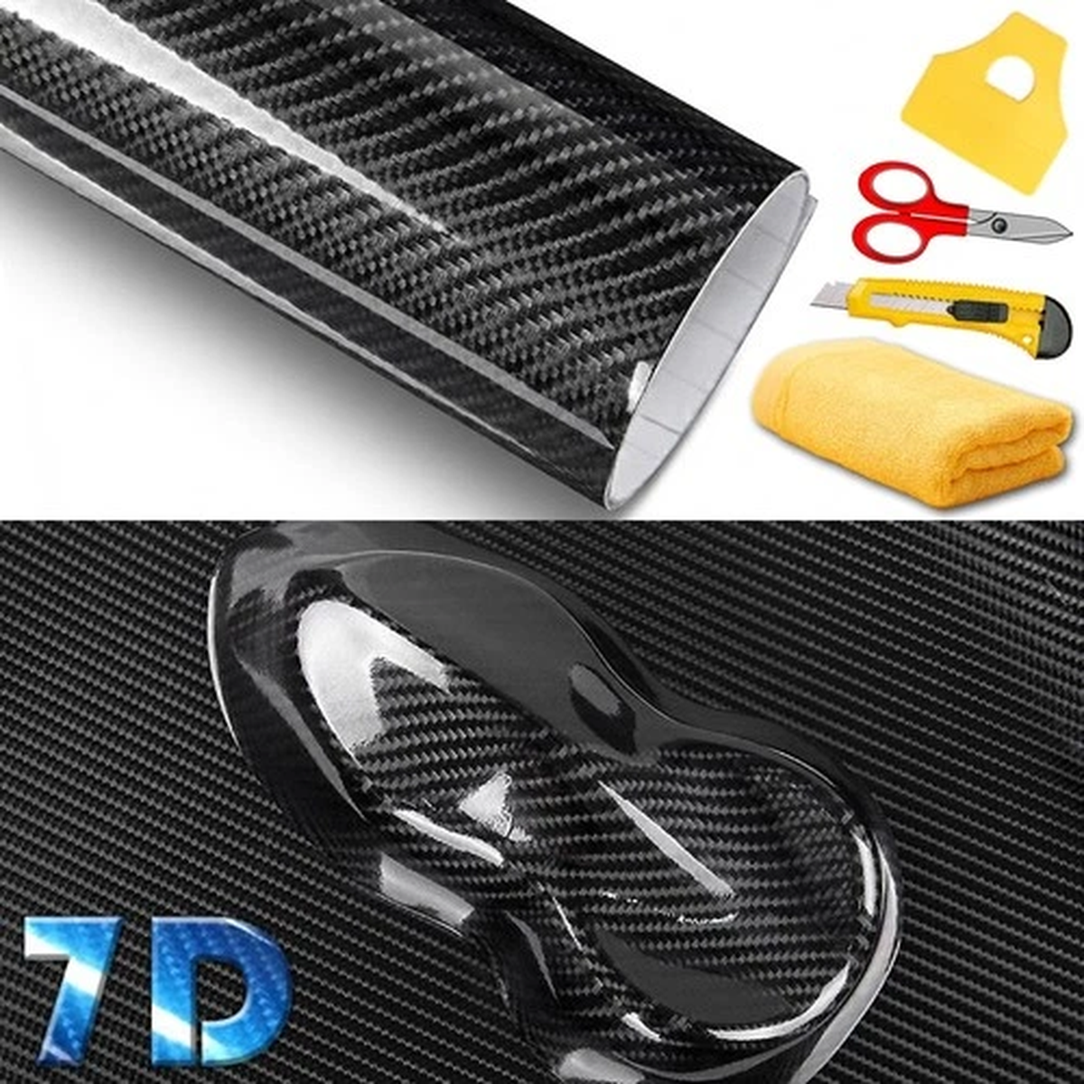 48" x 60" Super Gloss 7D Black Carbon Fiber Vinyl Air Bubble Free 4ft x 5ft 6D