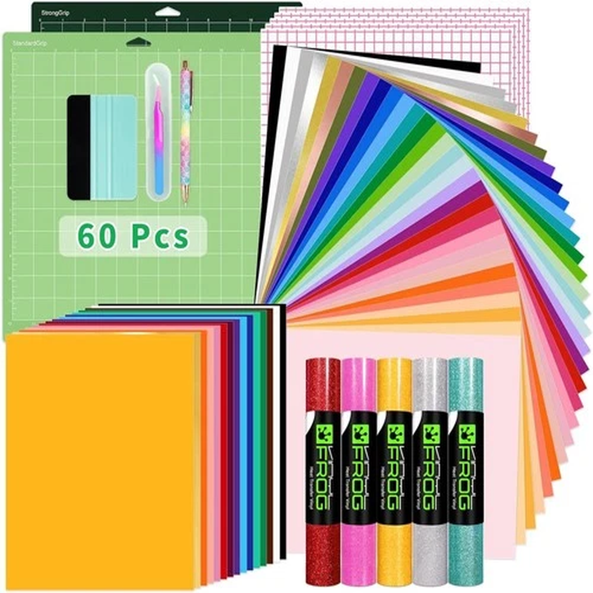 VINYL FROG 60PCS Cricut Bundle HTV Adhesive Vinyl Tools Mat Weeding Kit Set