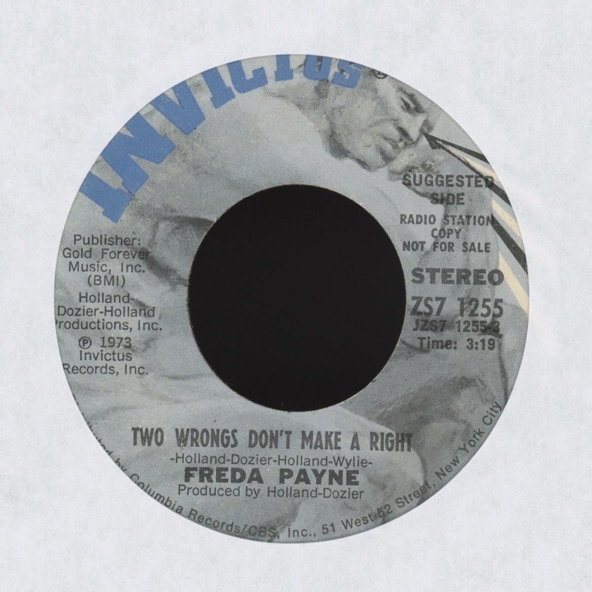 Freda Payne - Two Wrongs Dont Make A Right on Invictus Promo 70s Soul 45