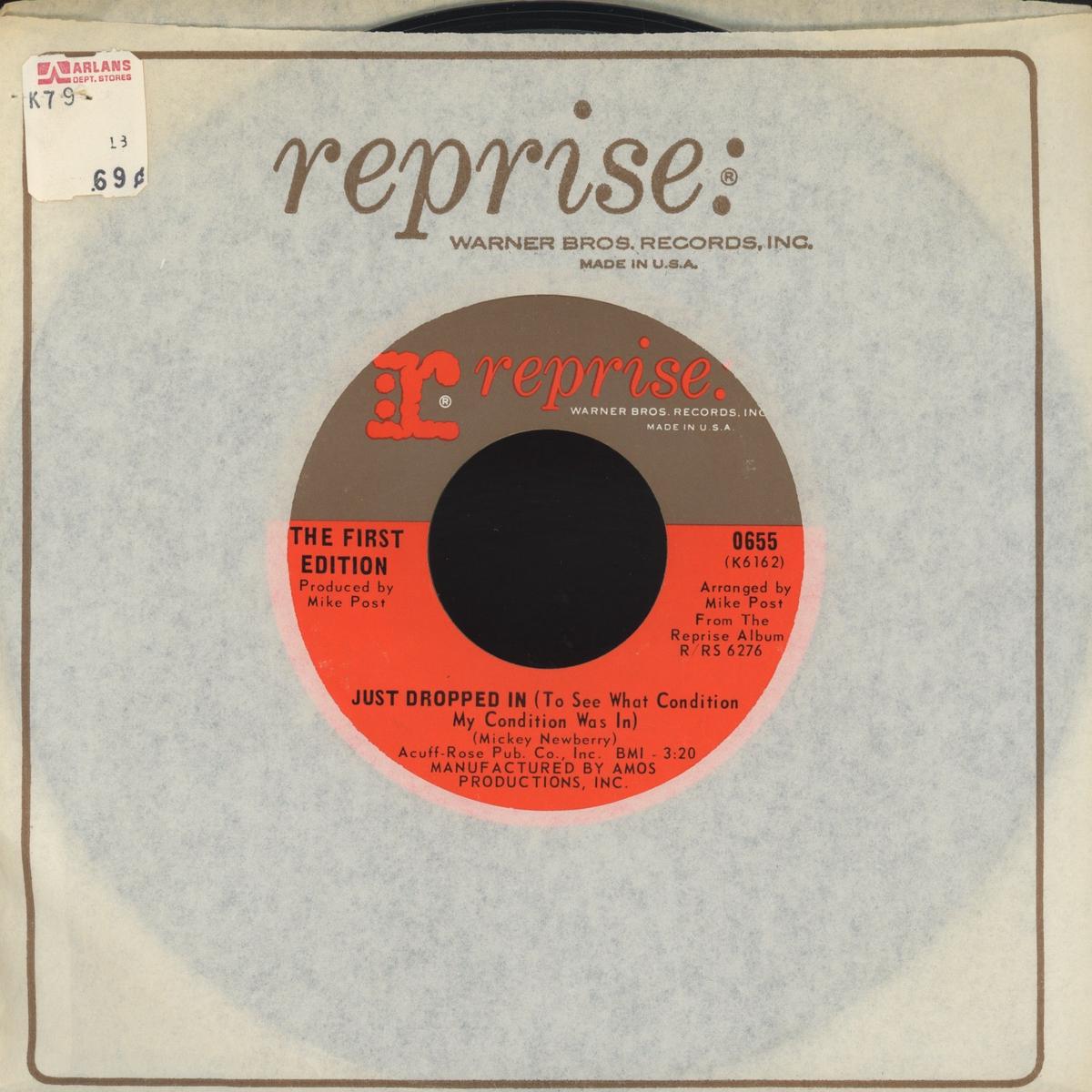 Kenny Rogers The First Edition - Just Dropped In (To See What Condition My Condition Was In) on Reprise Psych Rock 45