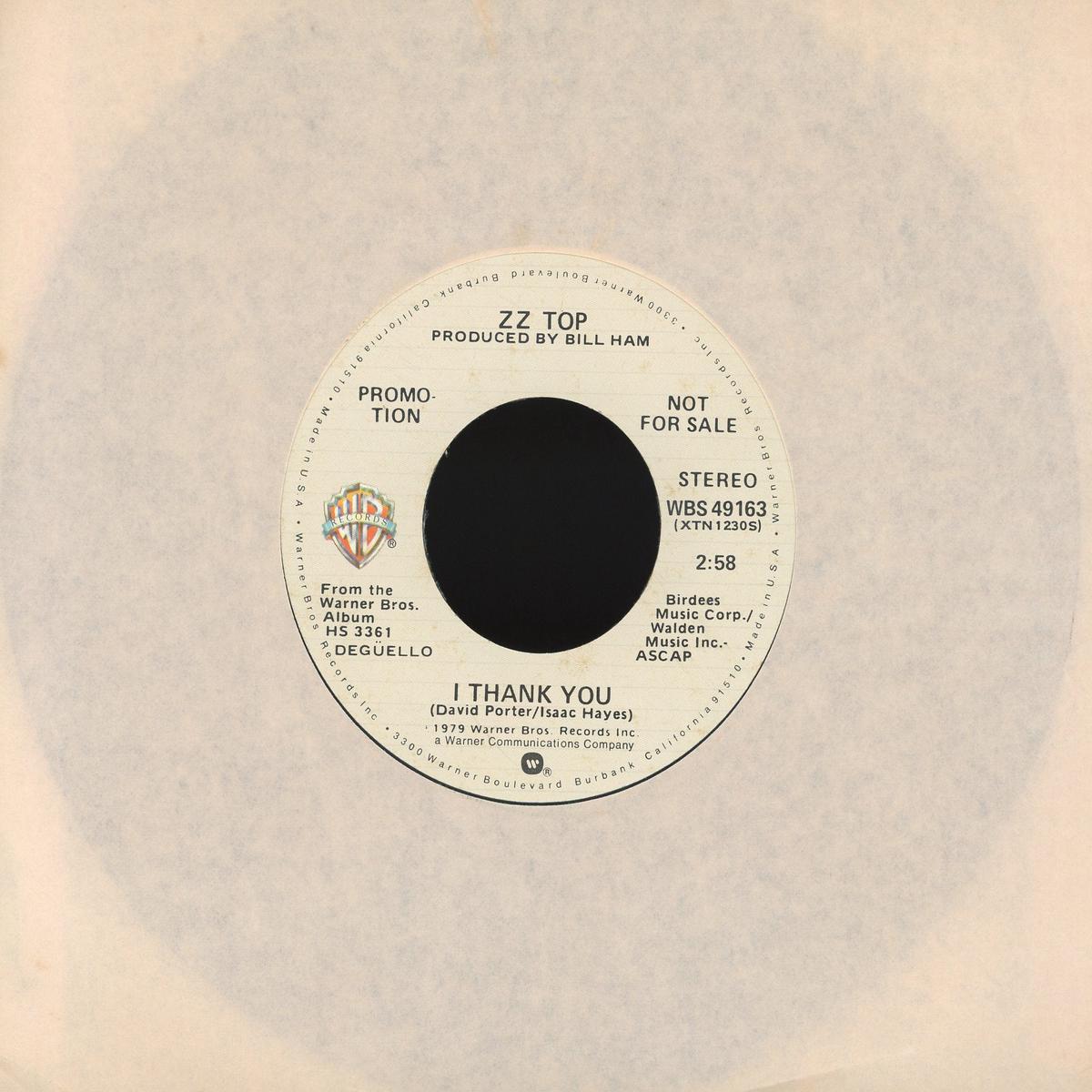 ZZ Top - I Thank You on Warner Bros Records Promo Rock 45