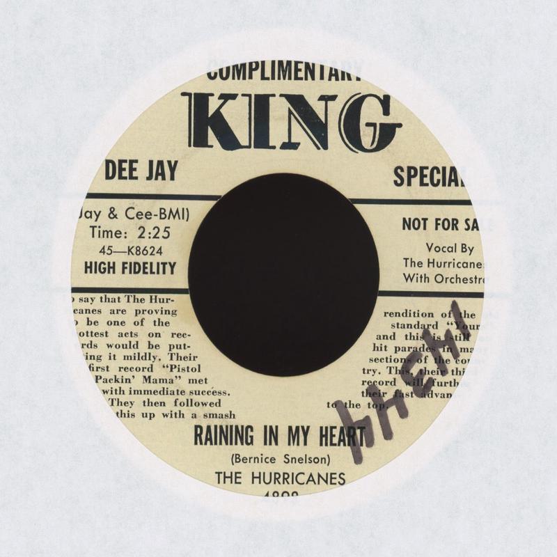 The Hurricanes - Raining In My Heart / Tell Me Baby on King Bio Promo R&B Doo Wop 45