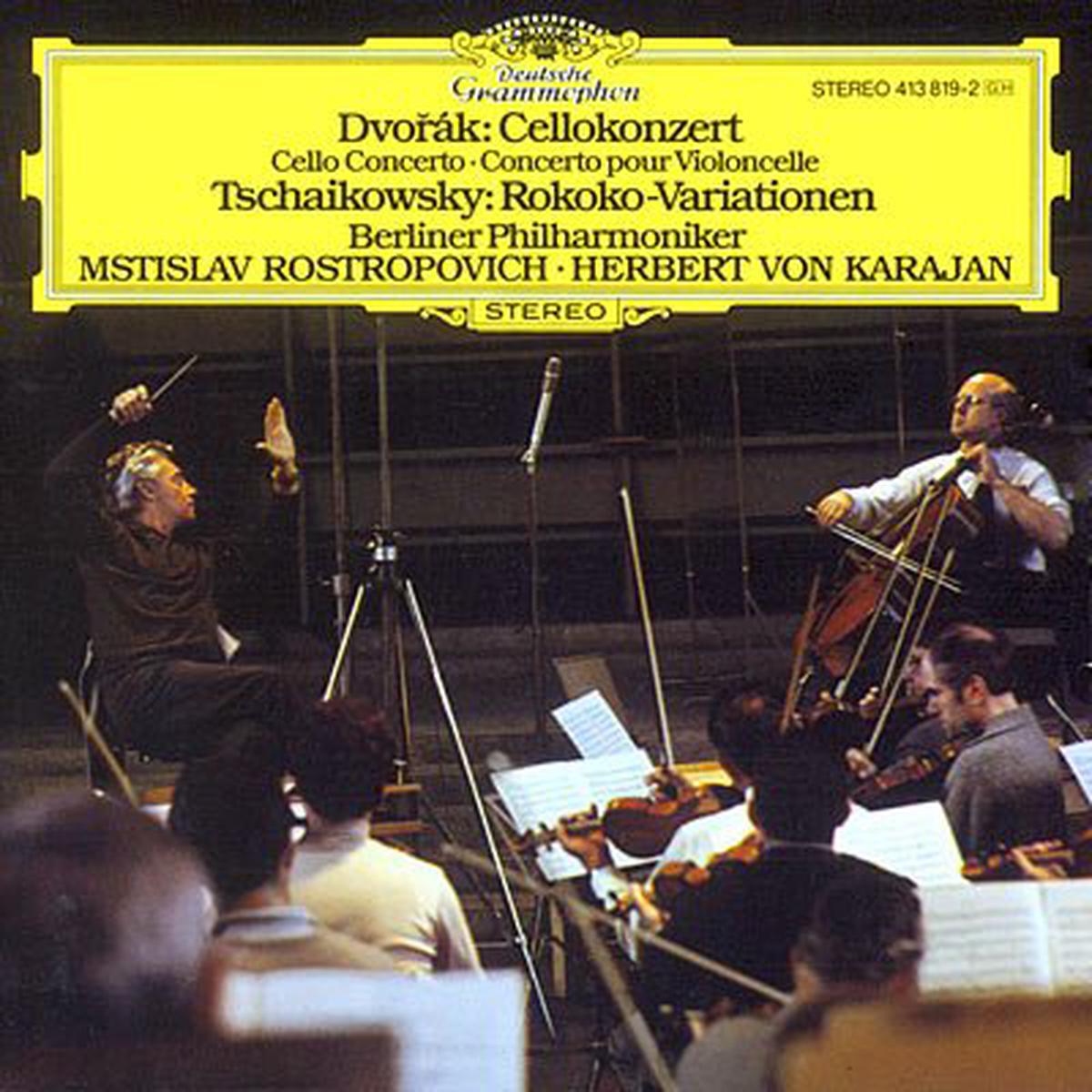 Dvok, Tchaikovsky Mstislav Rostropovich, Berlin Philharmonic, Herbert von Karajan Cello Concerto / Variations On A Rococo Theme LP