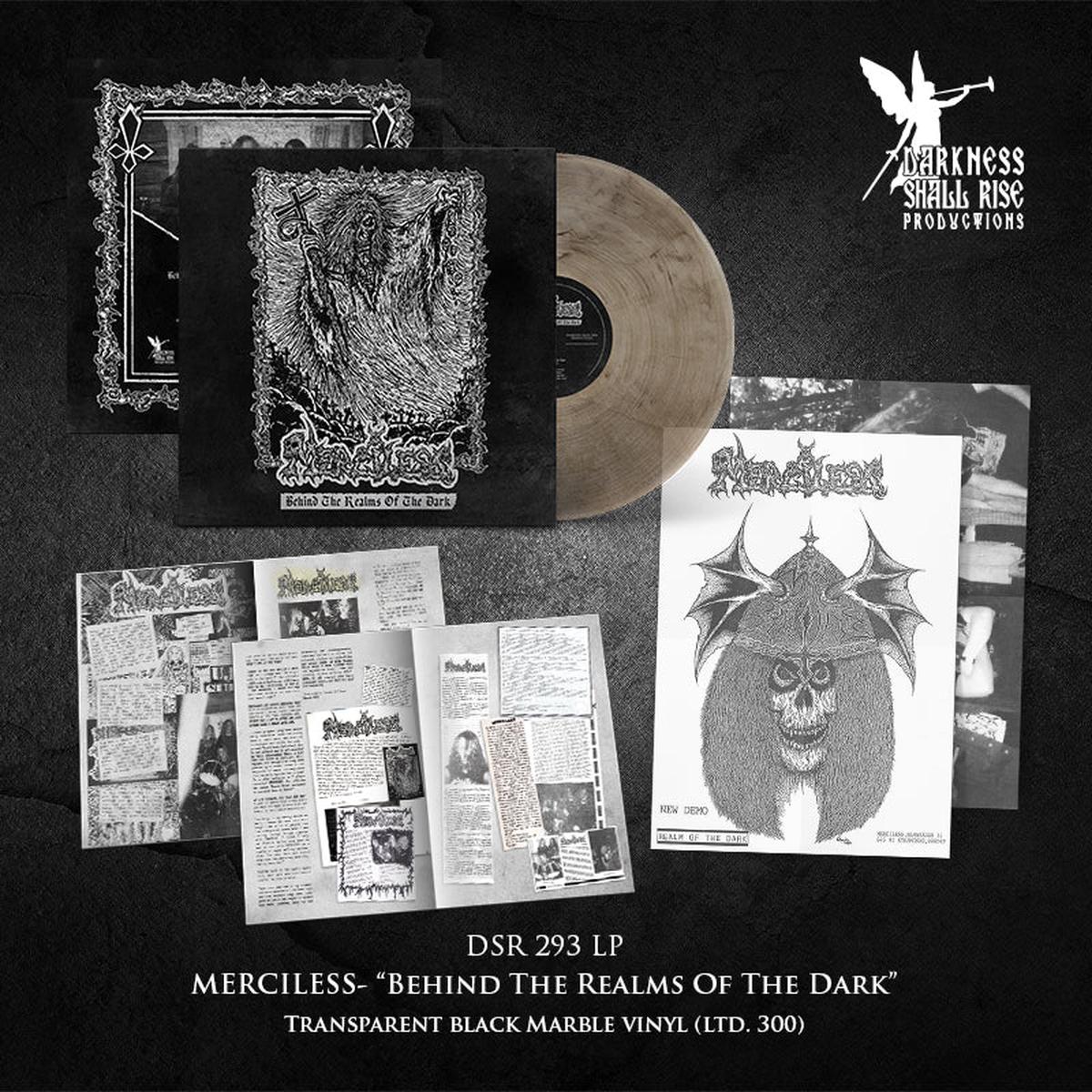 MERCILESS: Behind the Realms of the Dark LP (Transparent black vinyl, Cult Swedish death/thrash, 1987 and 1988 classic demos) *new*