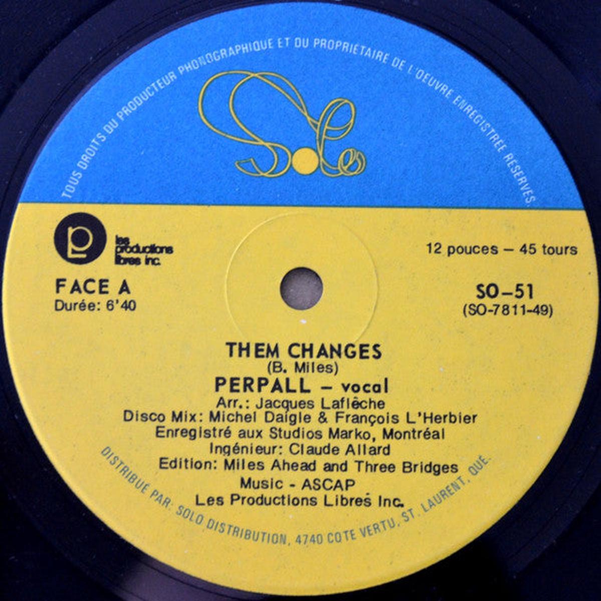 Perpall Them Changes - Electro, Synth-pop, Disco 12 " Vinyl
