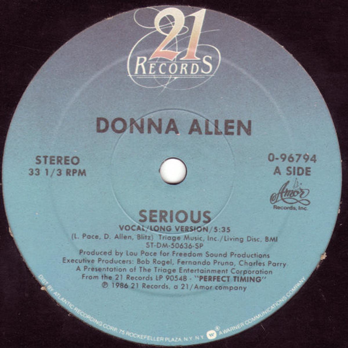 Donna Allen Serious - 1986- Electronic, Funk / Soul -Vinyl, 12", 33 RPM, Maxi-Single
