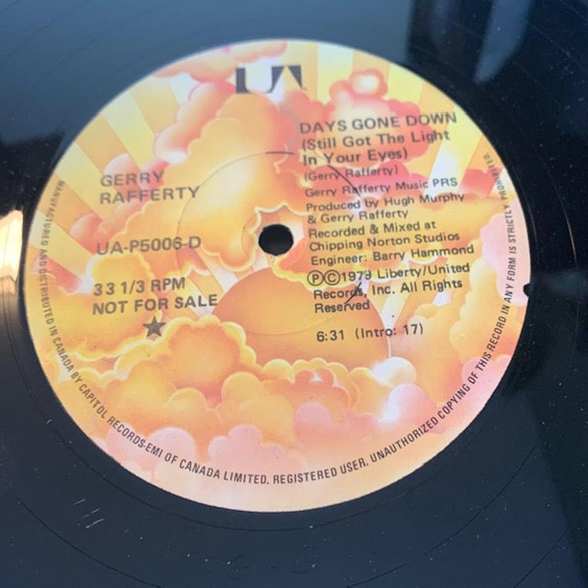 Gerry Rafferty Days Gone Down (Still Got The Light In Your Eyes) - 1987- Vinyl, 12", 33 RPM, Promo (vinyl)